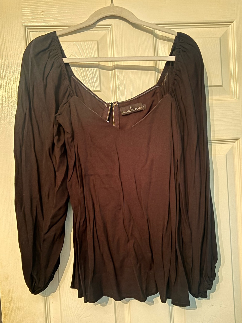 Pomander Place Black Long Sleeve Square Neck Blouse